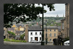 View across Lancaster from Castle Hill with the Ashton Memorial visible in the distance