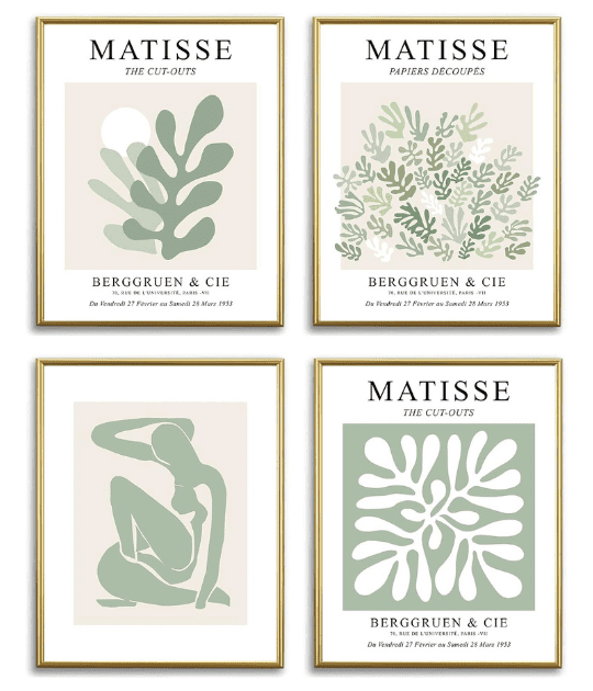 showcases a set of four framed botanical prints, perfect for nature-inspired home styling, featuring detailed plant motifs.
