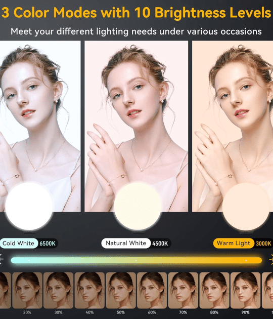Side-by-side view of different lighting modes for video calls and photography.