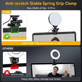 Comparison of an anti-scratch stable spring grip clamp for mounting the ring light.