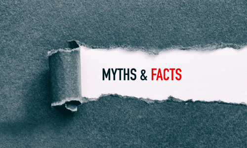 Ripped grey paper revealing the words ‘Myths & Facts’ in bold black and red text underneath.