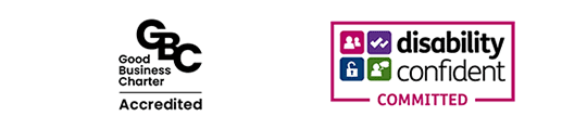 Good Business Charter Accredited - GBC logo and disability confident committed - logo